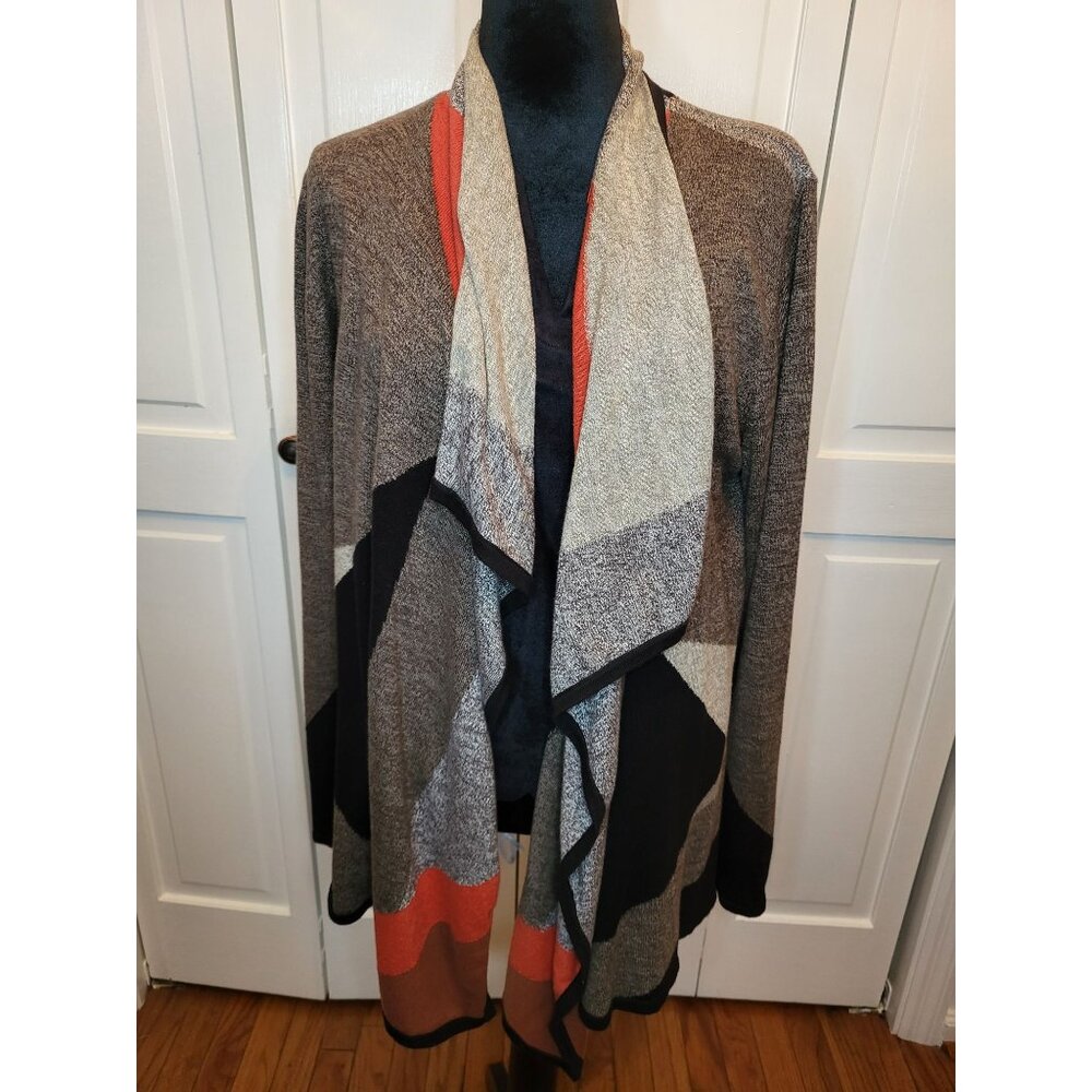 Gray/Black/Orange Geometric Print Open Cardigan Tribal L Boho Western Southwest